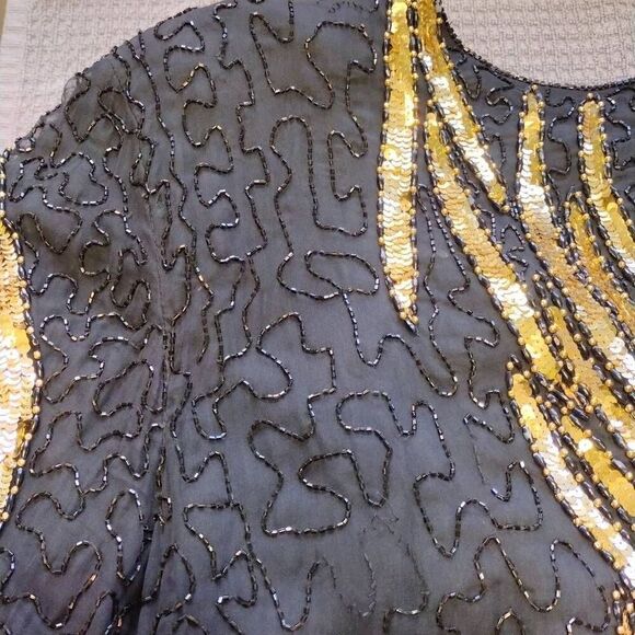Carina Pure Silk Black Gold Sequined Dress 3X - Picture 13 of 13